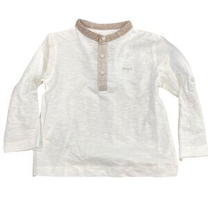 Mayoral Baby Boys White Long Sleeve Mandarin Shirt Beige Collar Button Detail